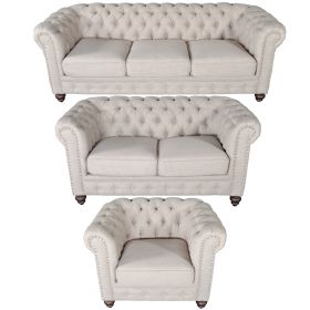 Classic Chesterfield Dark Linen Sofa Set of 3
