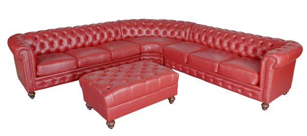Classic Chesterfield Red Sectional with Ottoman(KIT)