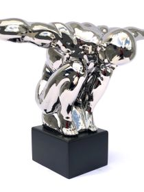 Mirrored Chrome Crouching Diver Sculpture on Black Base