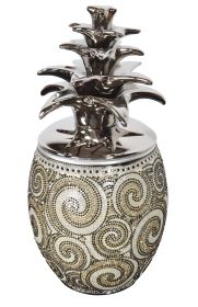 Silver Black Crystal Large Pineapple Canister