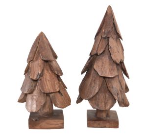 Teak Wood Pine Tree in a Stand Set of 2