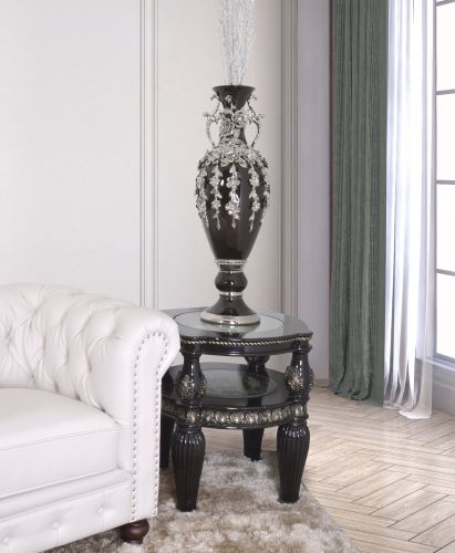 Black and Silver Floret Jeweled Stunning Vase 35 Inches Tall