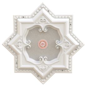 White and Silver Eight Pointed Star Chandelier Ceiling Medallion 24in