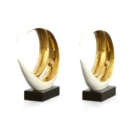 Mirrored Gold and White Fish Set of 2 on Bases