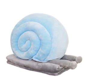 Set of Office Cushion Creative Snails Pillow and Coral Velvet Blanket; Blue