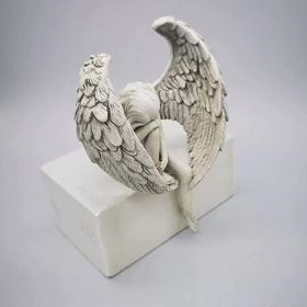 1pcs Sorrow Angel Statue Crafts; Pure White Love Angle With Wings Sculpture Ornaments; For Home Decor Bedroom Office Garden Tabletop