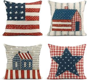 Set of 4 Linen Throw Pillow Covers Day 4Th of July Independence Decorative Pillow Cases