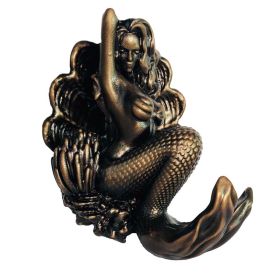 Resin Lifelike Mermaid Sculpture Figurine Wall Mounted Towel Key Coat Hook for Home Bathroom Bedroom, Bronze