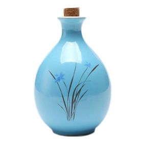 17oz Blue Ceramic Wine Jar Chinese Style Empty Wine Orchid Lotus Wine Bottle Small Flagon