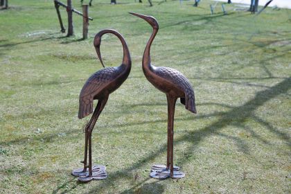 Kircust Crane Garden Sculptures & Statues,Large Size Metal Birds Yard Art,Standing Vintage Brass Heron Animal Lawn Ornament,Outdoor Decorations for Pa