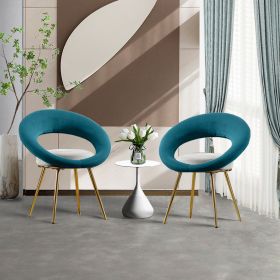 Peacock Blue Velvet Modern accent/Conversation Lounge Chair With Gold Plated Legs, unique appearance, Suitable For Office, Lounge, Living Room, set of