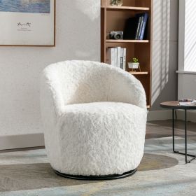 A&A Furniture,Artificial Rabbit Hair Fabric Swivel Accent Armchair Barrel Chair With Black Powder Coating Metal Ring,360¬∞ swivel feature make this mo