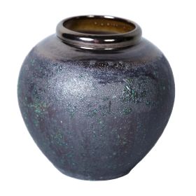 Vintage Smoke Ceramic Vase 8.7"D x 8.7"H - Artisanal Piece for Your Home