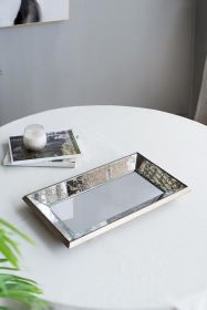 24" x 15" Antique Silver Rectangle Mirror with Floral Accents, Mirrored Display Tray, Hanging Wall Mirror