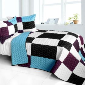 [Swaying Lily] 3PC Vermicelli-Quilted Patchwork Quilt Set (Full/Queen Size)