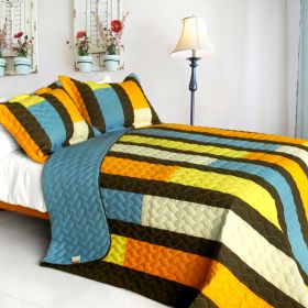 [Colorful Bridge] 3PC Vermicelli-Quilted Patchwork Quilt Set (Full/Queen Size)