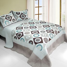 [Mistery Circle ] 3PC Cotton Vermicelli-Quilted Printed Quilt Set (Full/Queen Size)