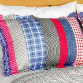 [Retro Stripe] Cotton 3PC Vermicelli-Quilted Patchwork Quilt Set (Full/Queen Size)