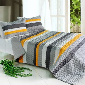[Modern Life] 3PC Vermicelli-Quilted Striped Quilt Set (Full/Queen Size)