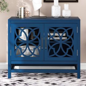 U-style Wood Storage Cabinet with Doors and Adjustable Shelf, Entryway Kitchen Dining Room, Navy Blue