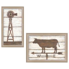 "Country Bath Shelf Collection" 2-Piece Vignette By Annie LaPoint, Printed Wall Art, Ready To Hang Framed Poster, Beige Frame