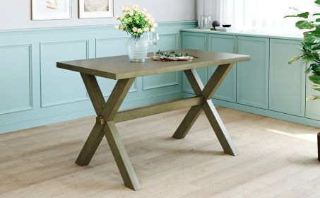 TOPMAX Farmhouse Rustic Wood Kitchen Dining Table with X-shape Legs, Gray Green