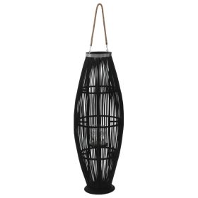 Hanging Candle Lantern Holder Bamboo Black 37.4"