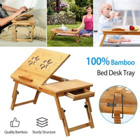 Bamboo Laptop Desk Breakfast Serving Bed Tray Foldable Leg Multi-Position Adjustable Tilt Surface Bed Lap Tray