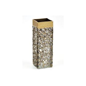 Gold Glass Vase | Square vase | Art Decorated Glass Vase for flowers | Table vase 12 inch | Interior Design | Home Decor