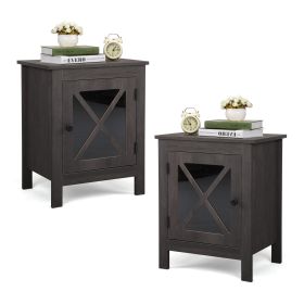 Set of 2 Nightstand, Bedside Furniture with X-Shaped Door, Bedroom End Table,Deep Gray XH