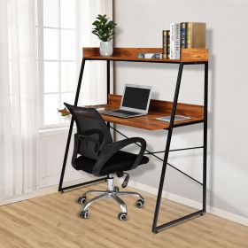FCH Vintage Color 2-Tier Ladder Computer Desk with Storage Bookshelf, Modern Writting Table for Office and Home RT