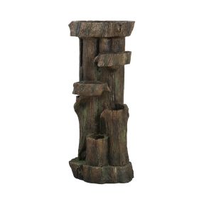 11x13.4x31.5" Rustic Decorative Tree Trunk 5 Tier Water Fountain, with Light and Pump, for Indoor and Outdoor