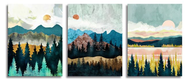 Abstract Wall Art Forest Mountain Watercolor Wall Paintings Landscape Modern Canvas Prints Bathroom Bedroom Office Wall Decor 3 Piece