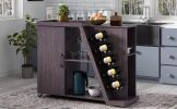 TREXM Kitchen Island Cart on Wheels with Adjustable Shelf and 5 Wine Holders, Storage Cart for Dining Room, Kitchen (Espresso)