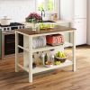 TOPMAX Solid Wood Rustic 45" Stationary Kitchen Island, Rubber Wood Butcher Block Dining Table Prep Table with 2 Open Shelves for Small Places,Walnut+