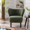 Modern Accent Chair Lambskin Sherpa Wingback Tufted Side Chair with Solid Wood Legs for Living Room Bedroom, Seaweed Green