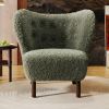Modern Accent Chair Lambskin Sherpa Wingback Tufted Side Chair with Solid Wood Legs for Living Room Bedroom, Seaweed Green