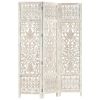 Hand carved 3-Panel Room Divider White 47.2"x65" Solid Mango Wood