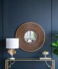 31.5x1x31.5" Round Carter Wooden Mirror with Gold Iron Frame Neutral Colorway Wall Decor for Live space, Bathroom, Entryway Wall Decor