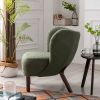 Modern Accent Chair Lambskin Sherpa Wingback Tufted Side Chair with Solid Wood Legs for Living Room Bedroom, Seaweed Green