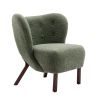 Modern Accent Chair Lambskin Sherpa Wingback Tufted Side Chair with Solid Wood Legs for Living Room Bedroom, Seaweed Green