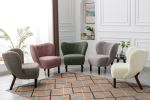 Modern Accent Chair Lambskin Sherpa Wingback Tufted Side Chair with Solid Wood Legs for Living Room Bedroom, Seaweed Green