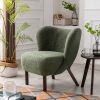 Modern Accent Chair Lambskin Sherpa Wingback Tufted Side Chair with Solid Wood Legs for Living Room Bedroom, Seaweed Green