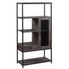 Home Office Bookcase and Bookshelf 5 Tier Display Shelf with Doors and Drawers, Freestanding Multi-functional Decorative Storage Shelving, Vintage Bro