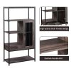 Home Office Bookcase and Bookshelf 5 Tier Display Shelf with Doors and Drawers, Freestanding Multi-functional Decorative Storage Shelving, Vintage Bro