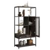 Home Office Bookcase and Bookshelf 5 Tier Display Shelf with Doors and Drawers, Freestanding Multi-functional Decorative Storage Shelving, Vintage Bro