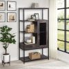 Home Office Bookcase and Bookshelf 5 Tier Display Shelf with Doors and Drawers, Freestanding Multi-functional Decorative Storage Shelving, Vintage Bro