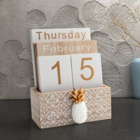Organize Your Life with This Stylish Wooden Perpetual Calendar - Perfect Office Desk Accessory! (Color: Brown Pineapple)
