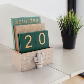 Organize Your Life with This Stylish Wooden Perpetual Calendar - Perfect Office Desk Accessory! (Color: cactus)