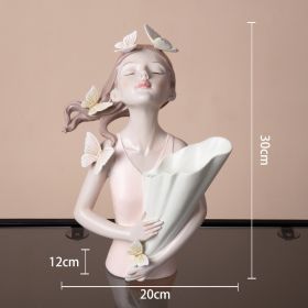 Modern Decorative Artificial Flower Vase Butterfly Girl Sculptures Interior Home Resin Ornaments Household Decoration Vases Hot (Color: Pink)